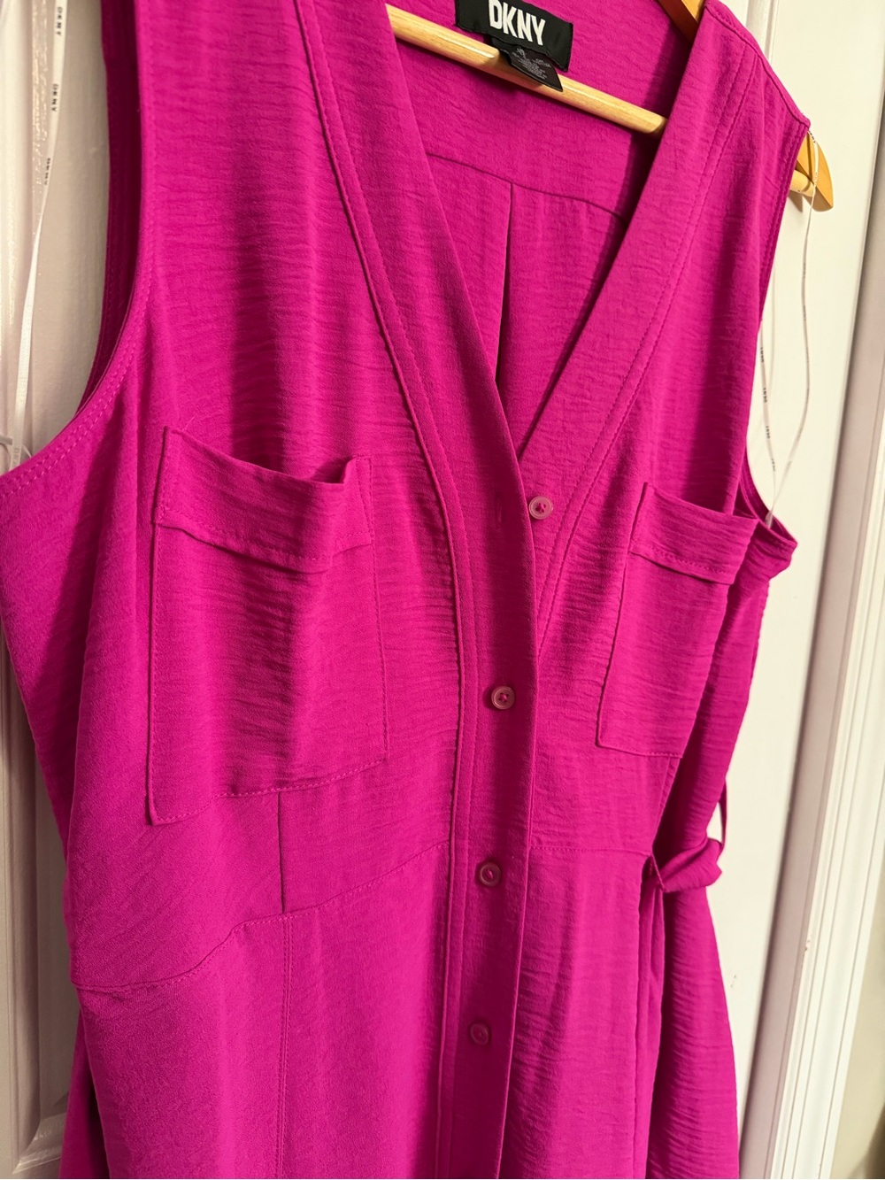 DKNY Magenta Button Front Belted Dress Size 14 - Picture 4 of 9
